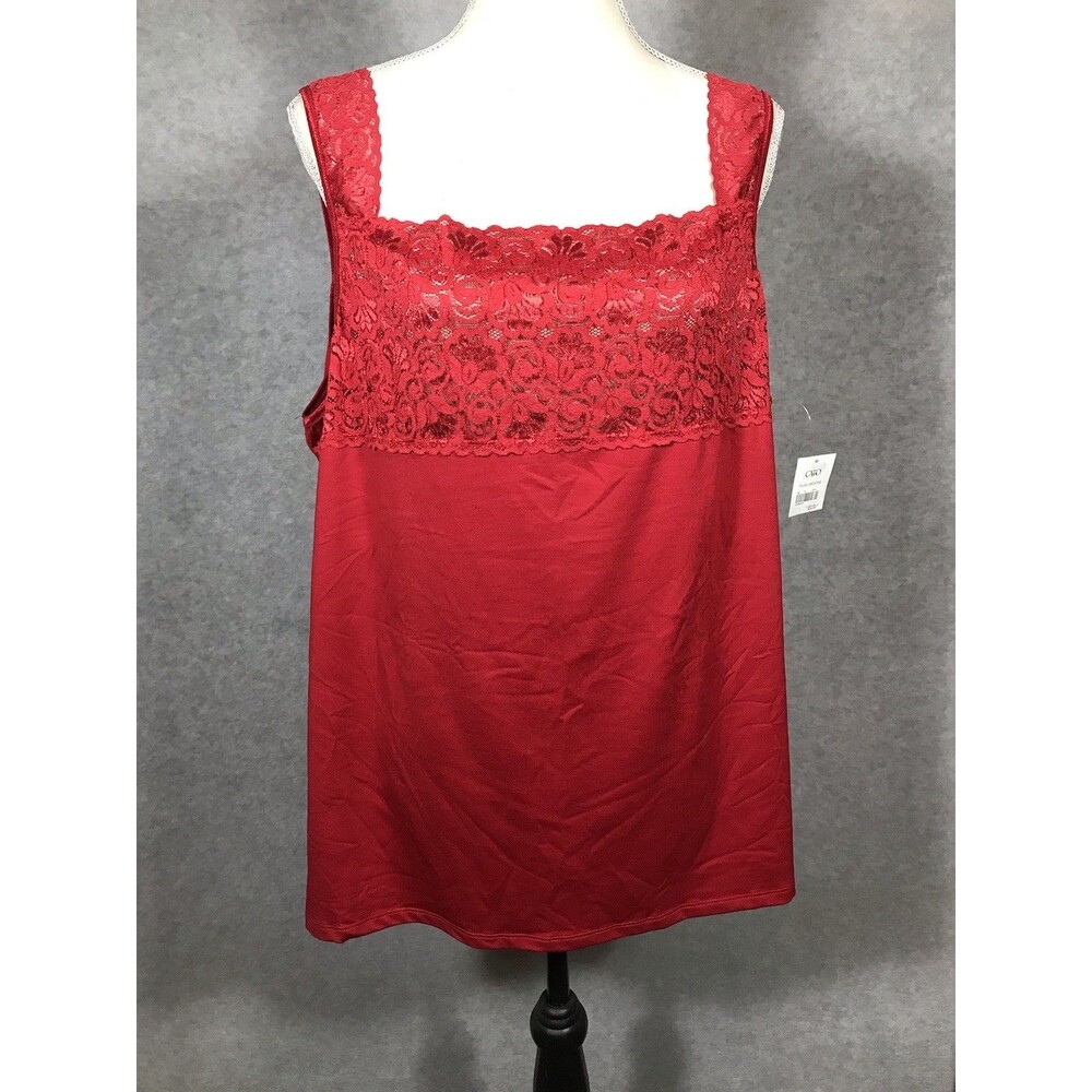 Lace Trimmed Tank Cami Womans 22/24W Red Stretch Valentine Coquette Whimsy NWT